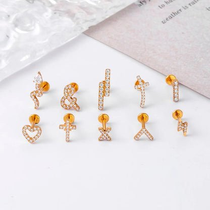 1 Piece Fashion Heart Shape Plating Titanium Steel Zircon Lip Stud Ear Studs