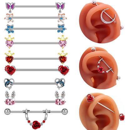 1 Piece Fashion Heart Shape Rose Butterfly Plating Inlay Stainless Steel Rhinestones Ear Studs