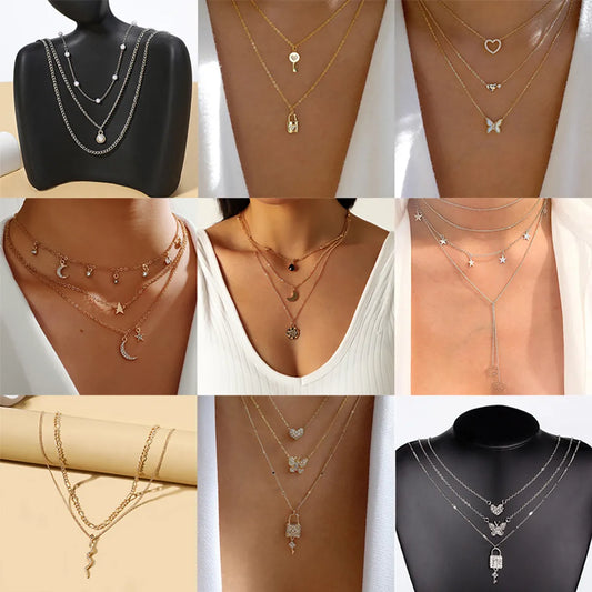 1 Piece Fashion Heart Shape Snake Lock Alloy Inlay Artificial Diamond Women's Layered Necklaces