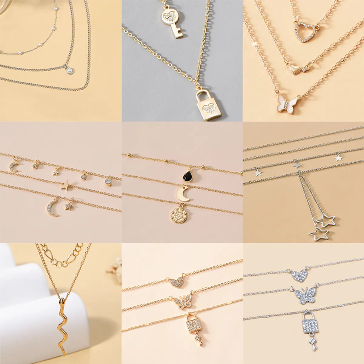 1 Piece Fashion Heart Shape Snake Lock Alloy Inlay Artificial Diamond Women's Layered Necklaces