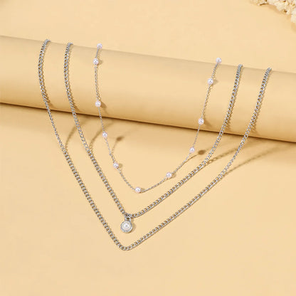 1 Piece Fashion Heart Shape Snake Lock Alloy Inlay Artificial Diamond Women's Layered Necklaces