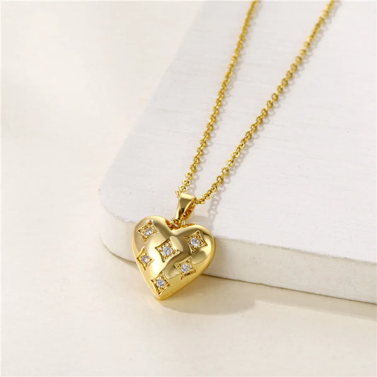 1 Piece Fashion Heart Shape Stainless Steel Brass Plating Inlay Zircon Pendant Necklace