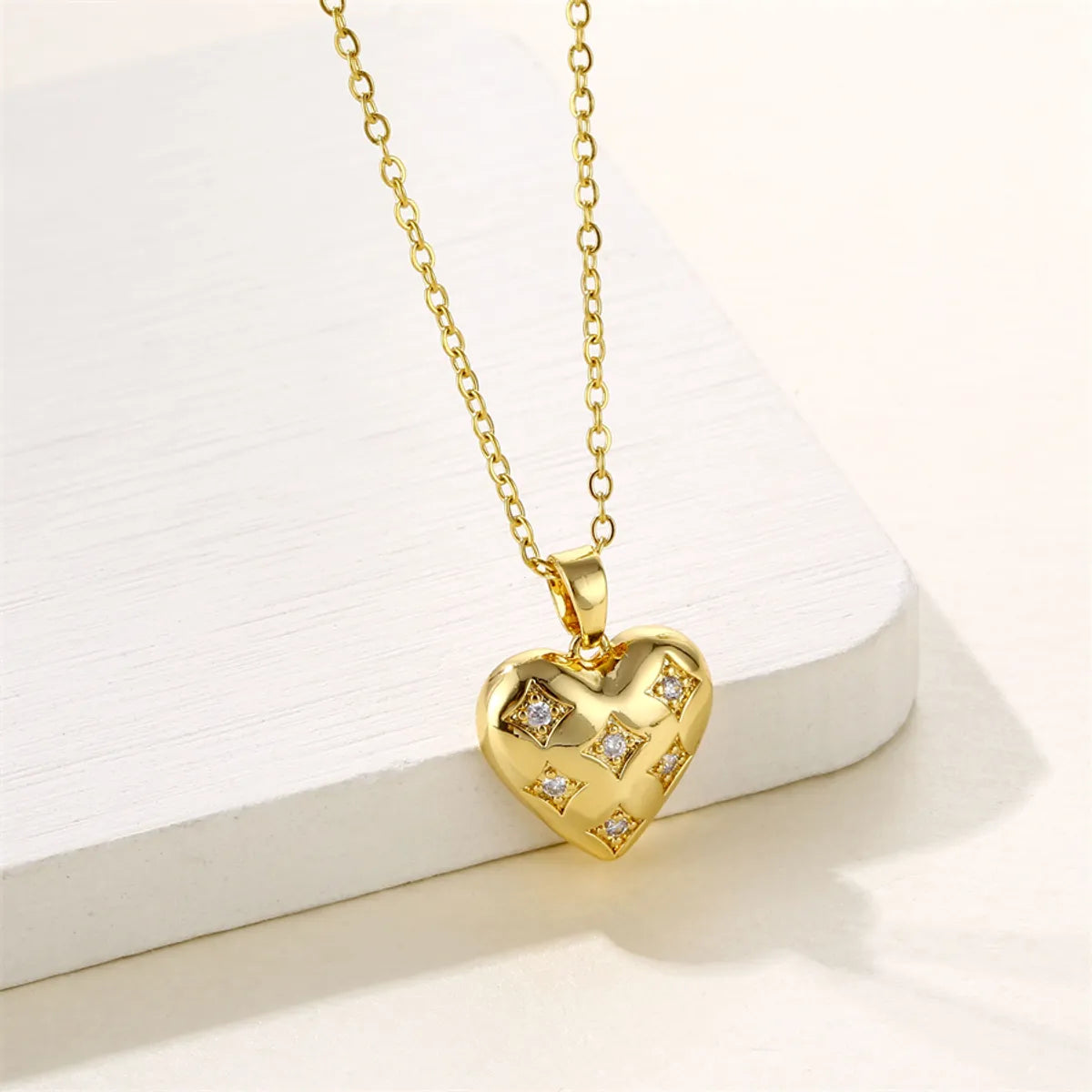 1 Piece Fashion Heart Shape Stainless Steel Brass Plating Inlay Zircon Pendant Necklace