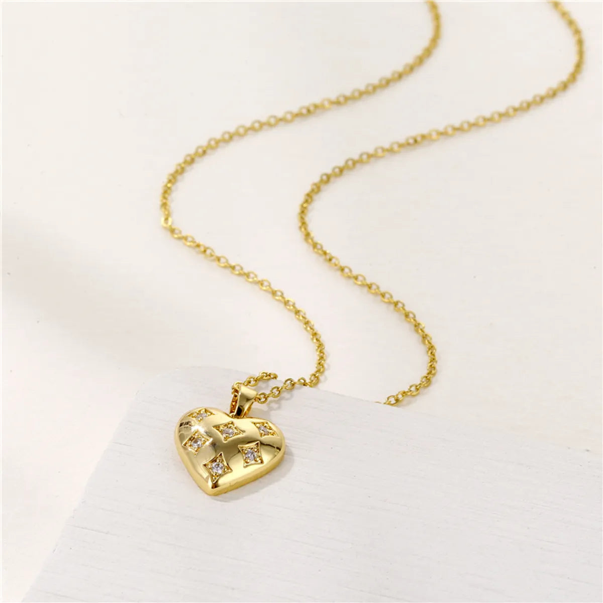 1 Piece Fashion Heart Shape Stainless Steel Brass Plating Inlay Zircon Pendant Necklace