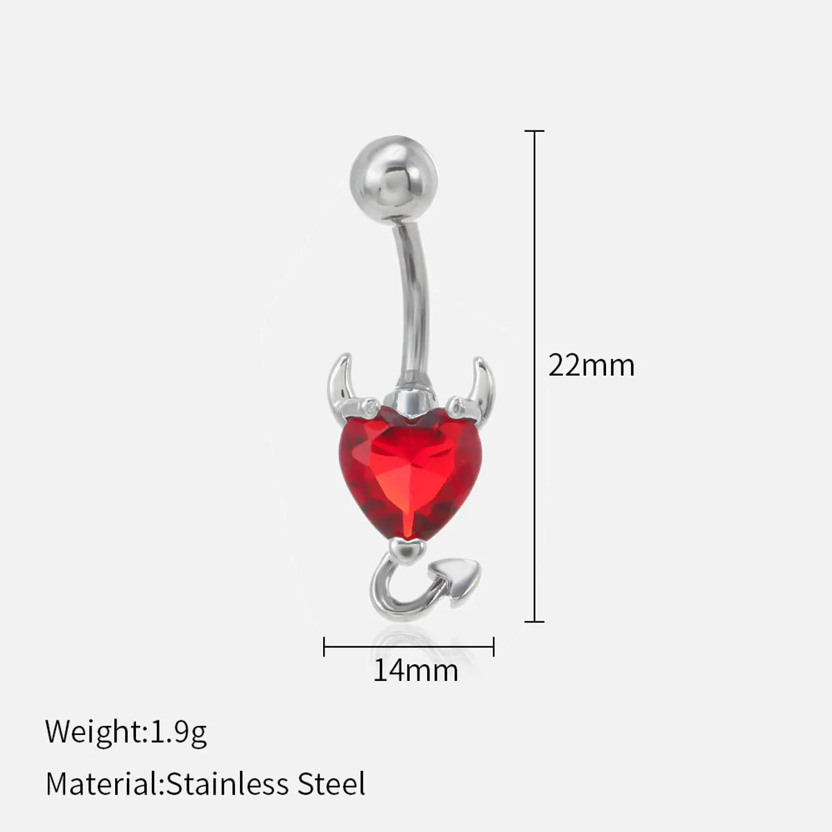 Fashion Heart Shape Stainless Steel Diamond Belly Ring