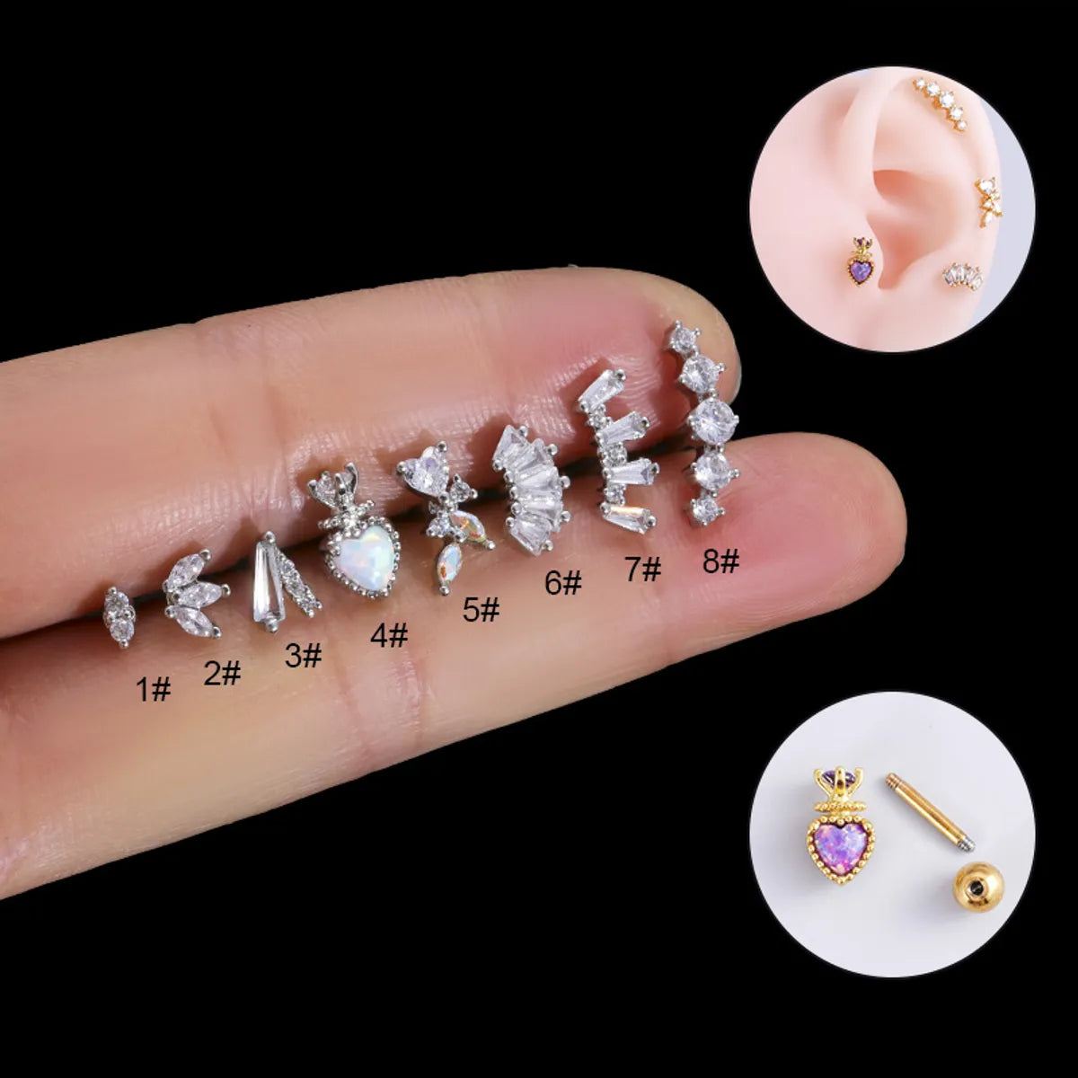 1 Piece Ear Cartilage Rings & Studs Fashion Heart Shape 316 Stainless Steel  Copper Plating Inlay Zircon