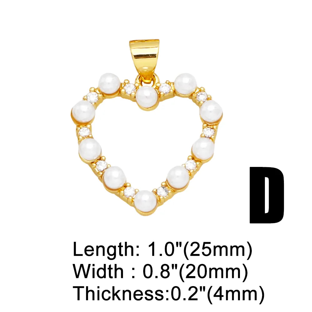 1 Piece Fashion Korean Style Heart Shape Copper Plating Inlay Pearl Zircon 18k Gold Plated Pendants Jewelry Accessories