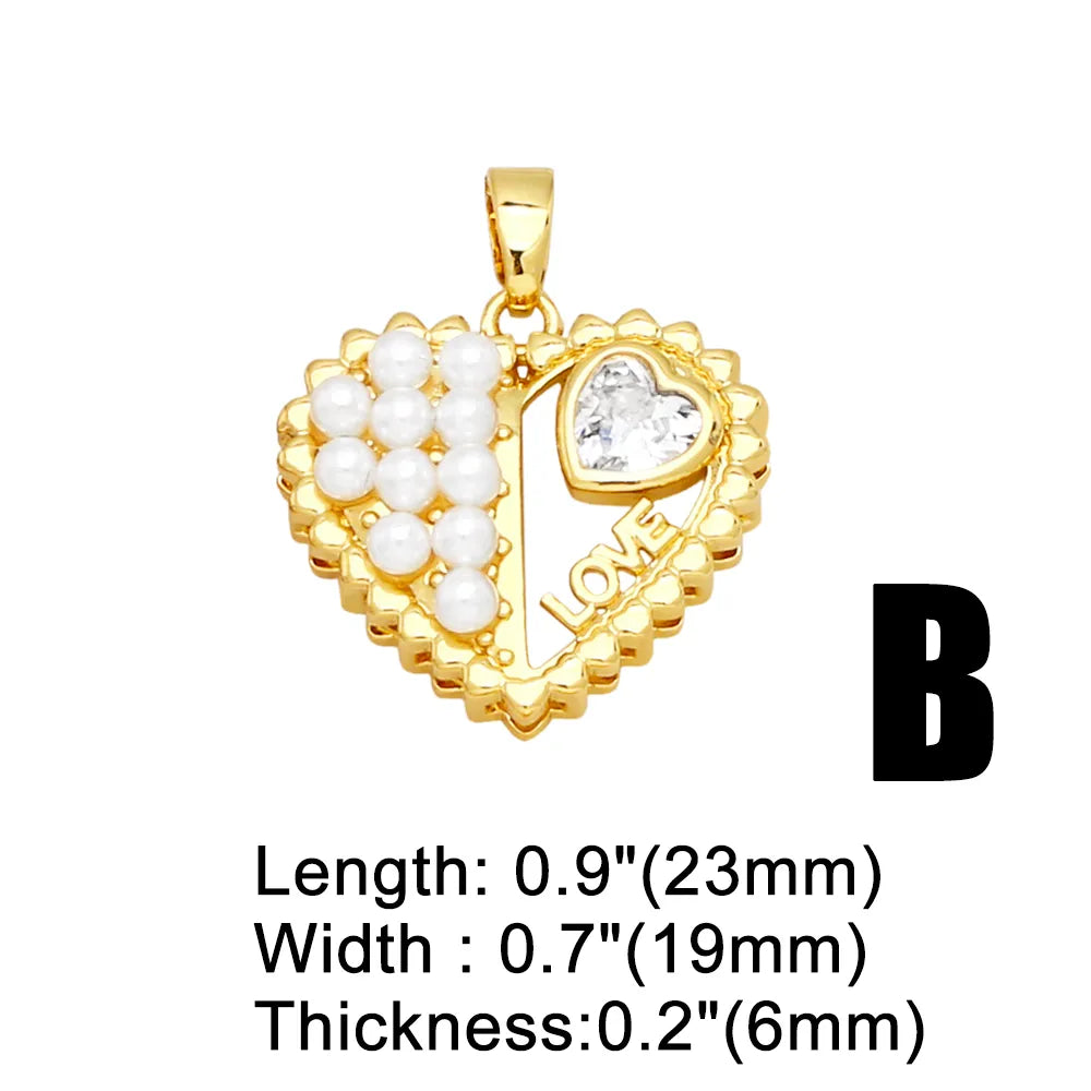 1 Piece Fashion Korean Style Heart Shape Copper Plating Inlay Pearl Zircon 18k Gold Plated Pendants Jewelry Accessories