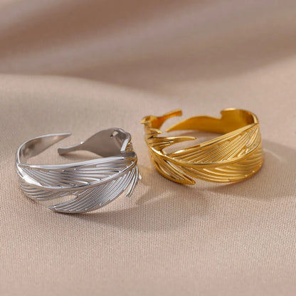 1 Piece Fashion Leaf Stainless Steel Inlaid Gold Open Ring