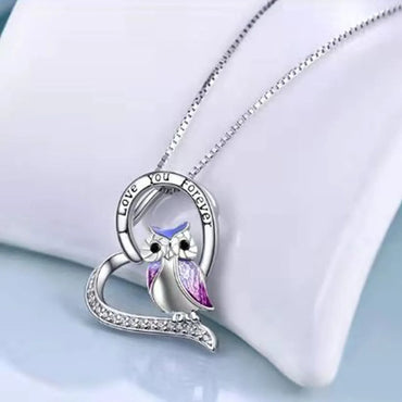 1 Piece Fashion Letter Heart Shape Owl Alloy Inlay Rhinestones Valentine's Day Women's Necklace