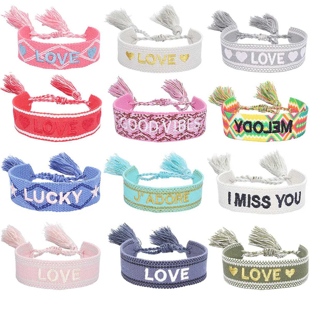 Fashion Letter Polyester Cotton Embroidery Braid Unisex Bracelets