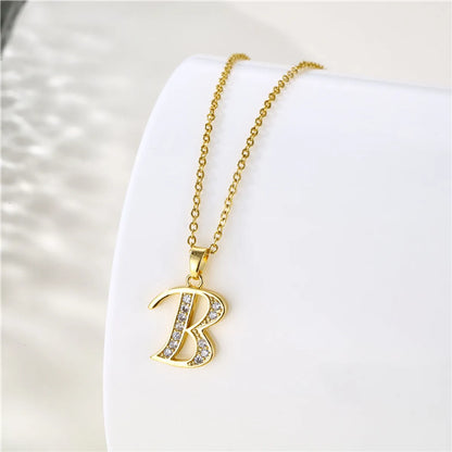 1 Piece Fashion Letter Stainless Steel Titanium Steel Plating Inlay Zircon Pendant Necklace