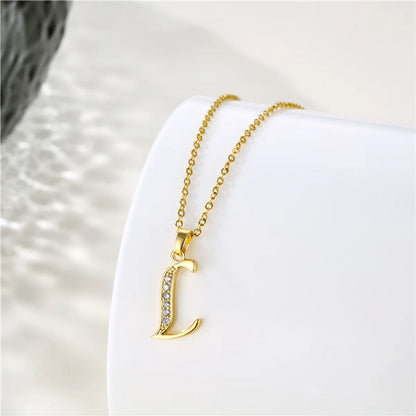 Fashion Letter Stainless Steel Titanium Steel Plating Inlay Zircon 18k Gold Plated Gold Plated Pendant Necklace