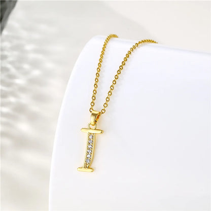 Fashion Letter Stainless Steel Titanium Steel Plating Inlay Zircon 18k Gold Plated Gold Plated Pendant Necklace