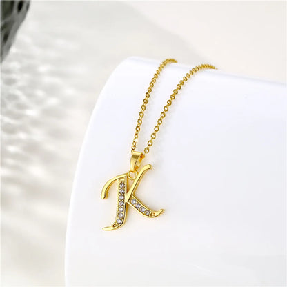 Fashion Letter Stainless Steel Titanium Steel Plating Inlay Zircon 18k Gold Plated Gold Plated Pendant Necklace