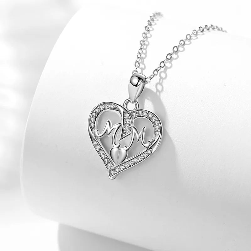 1 Piece Fashion Mama Letter Heart Shape Silver Plating Hollow Out Inlay Rhinestones Mother'S Day Women'S Pendant Necklace