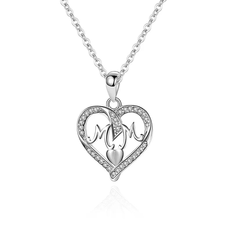 1 Piece Fashion Mama Letter Heart Shape Silver Plating Hollow Out Inlay Rhinestones Mother'S Day Women'S Pendant Necklace