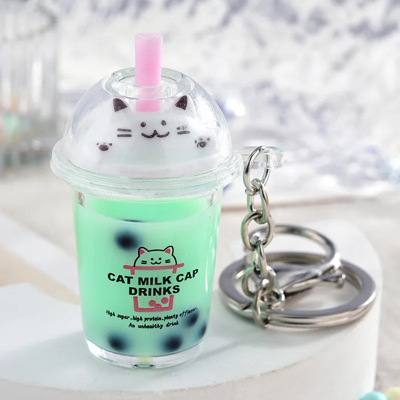 1 Piece Fashion Milk Tea Cat Arylic Unisex Bag Pendant Keychain