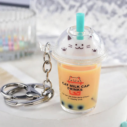 1 Piece Fashion Milk Tea Cat Arylic Unisex Bag Pendant Keychain