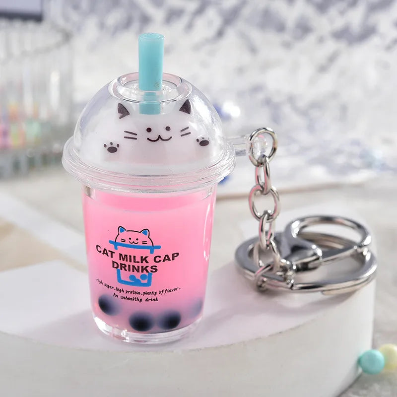 1 Piece Fashion Milk Tea Cat Arylic Unisex Bag Pendant Keychain