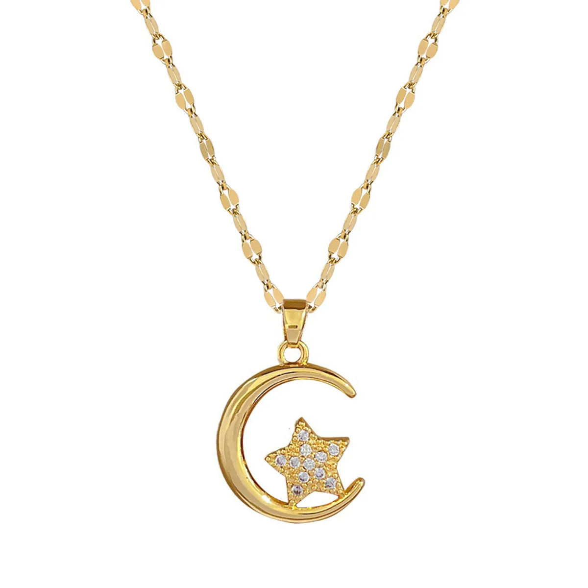 1 Piece Fashion Moon Stainless Steel Inlay Zircon Pendant Necklace