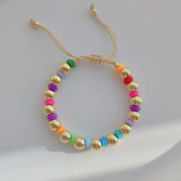 1 Piece Fashion Multicolor Soft Clay Metal Beaded Knitting Women's Bracelets