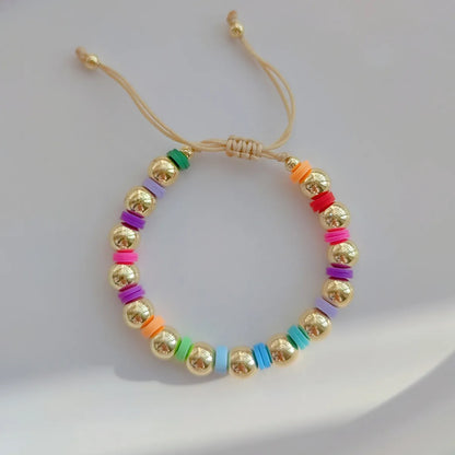 1 Piece Fashion Multicolor Soft Clay Metal Beaded Knitting Women's Bracelets