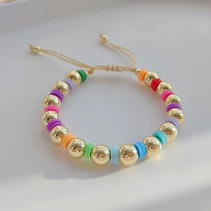 1 Piece Fashion Multicolor Soft Clay Metal Beaded Knitting Women's Bracelets