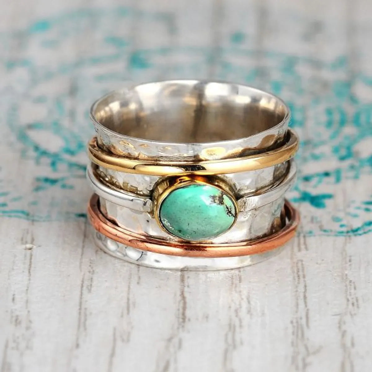 1 Piece Fashion Oval Alloy Plating Inlay Turquoise Women'S Rings