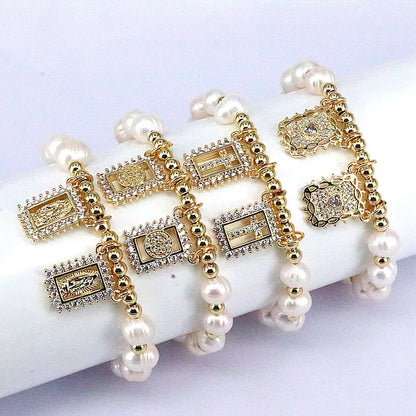 Fashion Portrait Faith Cross Copper Gold Plated Zircon Bracelets In Bulk