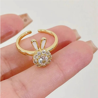 Fashion Rabbit Heart Shape Alloy Plating Inlay Rhinestones Women'S Rings Bracelets