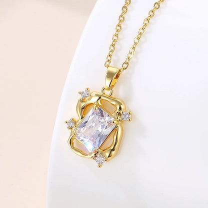 1 Piece Fashion Rectangle Stainless Steel Brass Plating Inlay Zircon Pendant Necklace