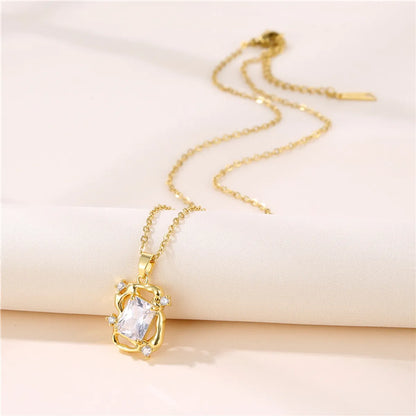 1 Piece Fashion Rectangle Stainless Steel Brass Plating Inlay Zircon Pendant Necklace