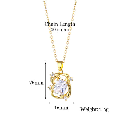 1 Piece Fashion Rectangle Stainless Steel Brass Plating Inlay Zircon Pendant Necklace