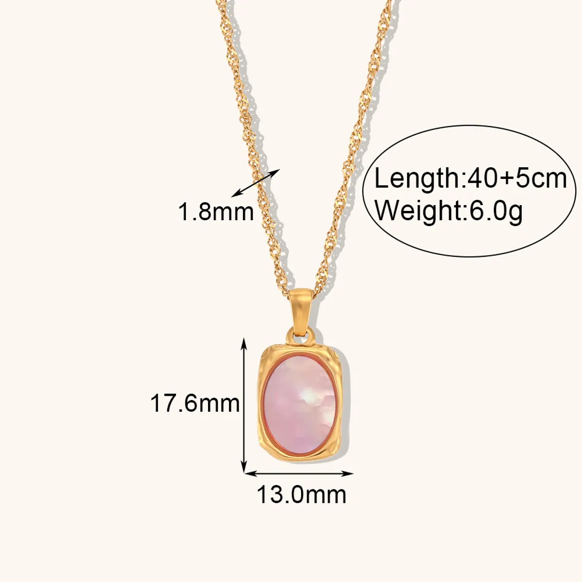 1 Piece Fashion Rectangle Stainless Steel Titanium Steel Plating Inlay Shell Pendant Necklace