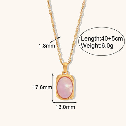 1 Piece Fashion Rectangle Stainless Steel Titanium Steel Plating Inlay Shell Pendant Necklace