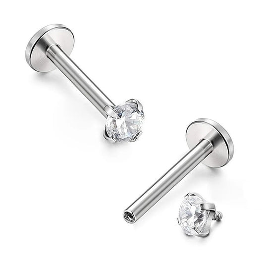 Fashion Rhombus Titanium Steel Plating Zircon Lip Stud