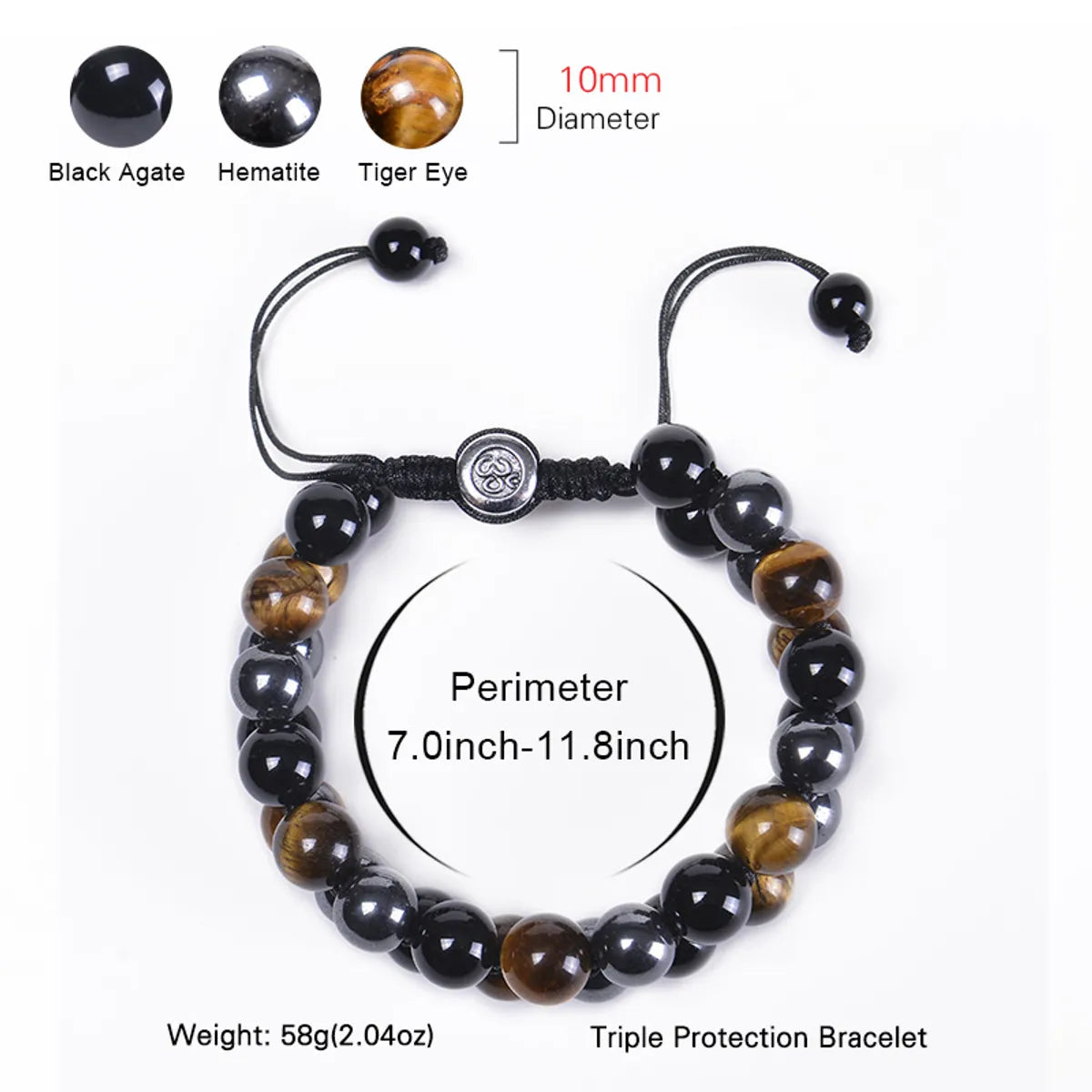 Fashion Round Agate Tiger Eye Beaded Knitting Men'S Bracelets