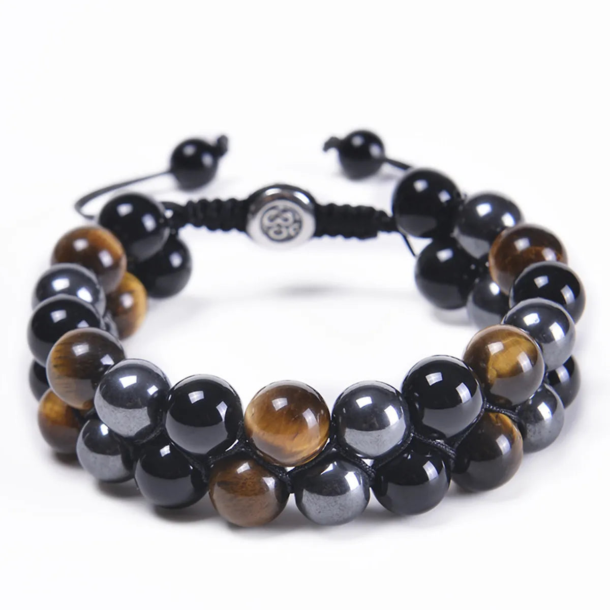 Fashion Round Agate Tiger Eye Beaded Knitting Men'S Bracelets