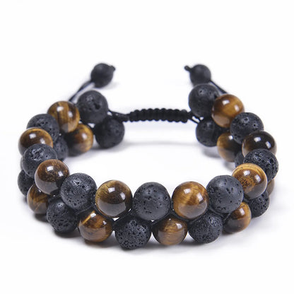 Fashion Round Agate Tiger Eye Beaded Knitting Men'S Bracelets