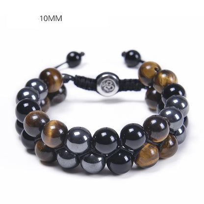 Fashion Round Agate Tiger Eye Beaded Knitting Men'S Bracelets