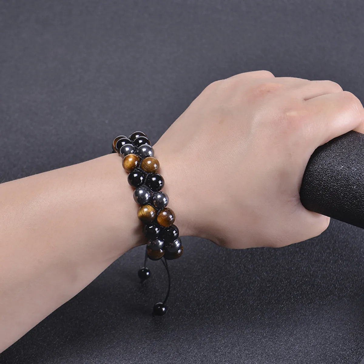 Fashion Round Agate Tiger Eye Beaded Knitting Men'S Bracelets