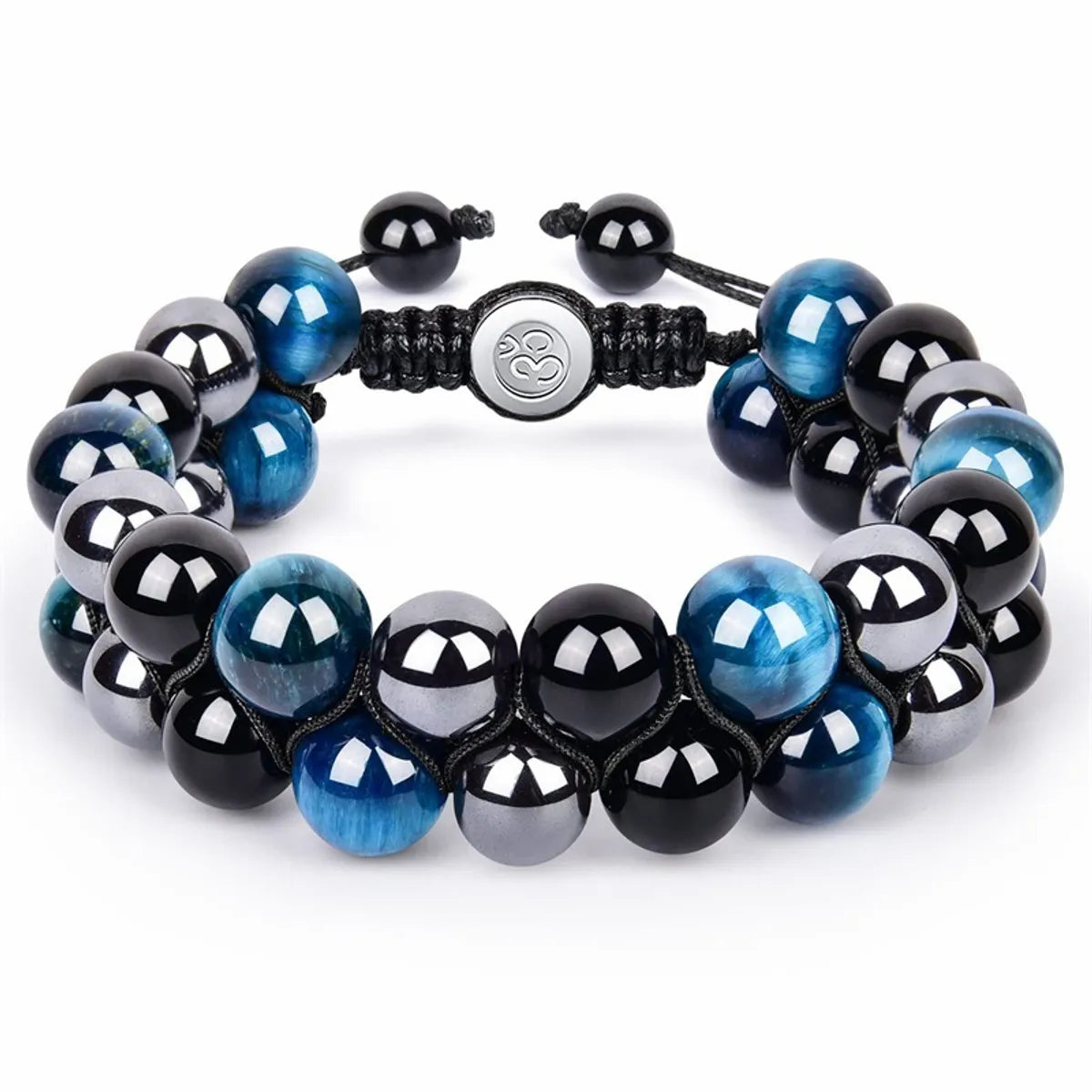 Fashion Round Agate Tiger Eye Beaded Knitting Men'S Bracelets