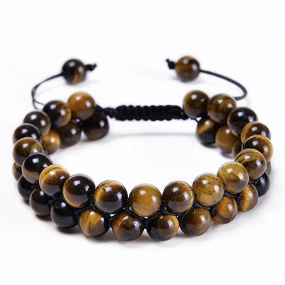 Fashion Round Agate Tiger Eye Beaded Knitting Men'S Bracelets