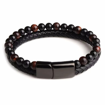 Fashion Round Alloy Natural Stone Beaded Braid Men'S Bracelets