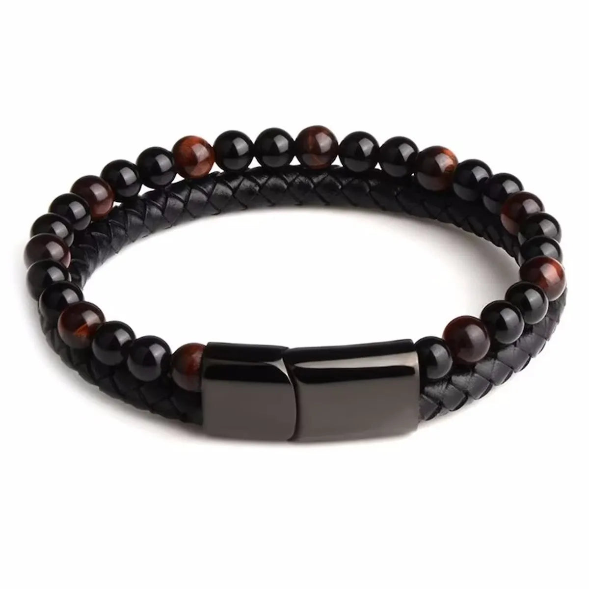 Fashion Round Alloy Natural Stone Beaded Braid Men'S Bracelets