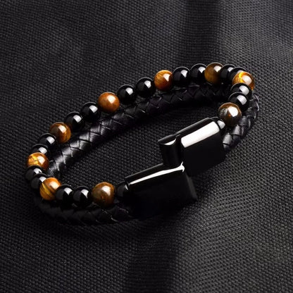 Fashion Round Alloy Natural Stone Beaded Braid Men'S Bracelets