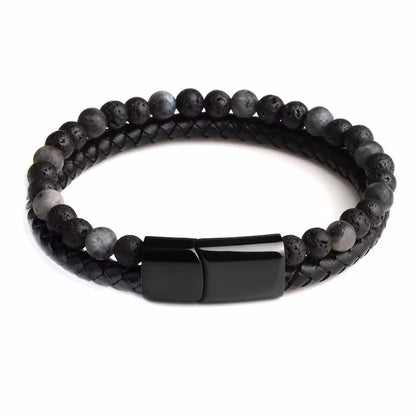 Fashion Round Alloy Natural Stone Beaded Braid Men'S Bracelets