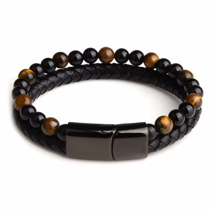 Fashion Round Alloy Natural Stone Beaded Braid Men'S Bracelets