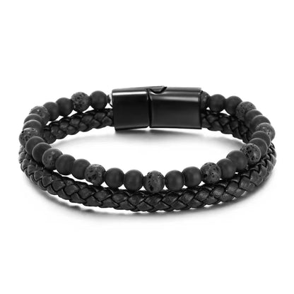 Fashion Round Alloy Natural Stone Beaded Braid Men'S Bracelets